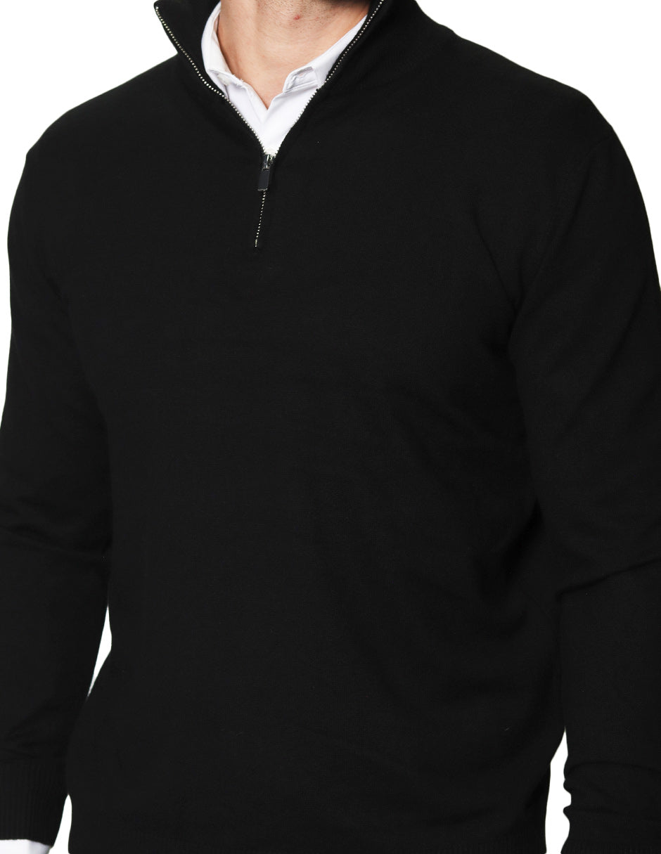Suéteres Para Hombre De Punto Cuello Alto y Cremallera E55302 Negro