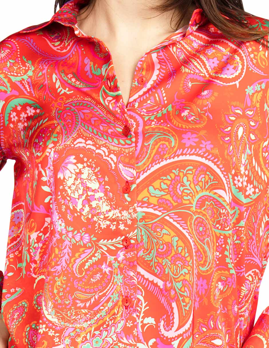 Blusas Para Mujer Camisera Satinada N51110 Rojo