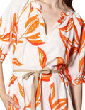 Vestidos Para Mujer Bobois Moda Casuales Midi Largo Cuello V Tipo Lino De Manga 3/4 Estampado De Hojas Con Cinto S41107 Unico