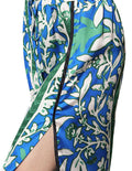 Pantalones Para Mujer Bobois Moda Casuales Satinado De Pierna Ancha Wide Leg De Tiro Alto Con Estampado Floral W41108 Azul/Verde