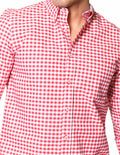 Camisas Para Hombre Bobois Moda Casuales De Manga Larga Cuello Americano Con Estampado De Cuadros Slim Fit B41115 Rojo