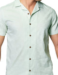 Camisas Para Hombre Bobois Moda Casuales Jackard De Manga Corta Cuello Abierto Relaxed Fit B41378 Verde