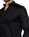 Camisas Para Hombre Bobois Moda Casuales De Manga Larga Cuello Mao Con Aletilla Slim Fit BPOPSM Negro