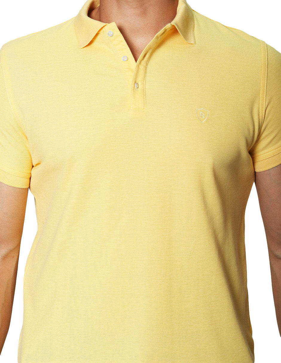 Playeras Polo Para Hombre Manga Corta Basica Bordado APOLOB Amarillo