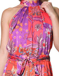 Vestidos Para Mujer Bobois Moda Casuales Midi Largo Estampado Flores Cuello Halter S31115 Rojo