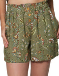 Shorts Para Mujer Bobois Moda Casuales Tiro Alto Estampado Flora Playa Y31104 Olivo