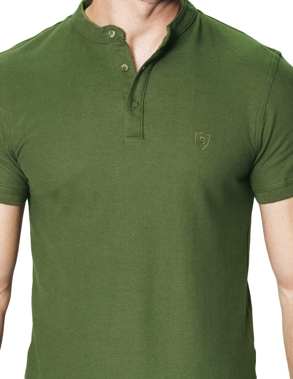 Playeras Polo Para Hombre Cuello Mao Bordado APCMAB Olivo