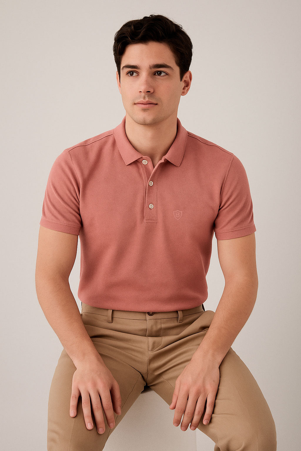 Playeras Polo Para Hombre Manga Corta Basica Bordado APOLOB Rosa Palo