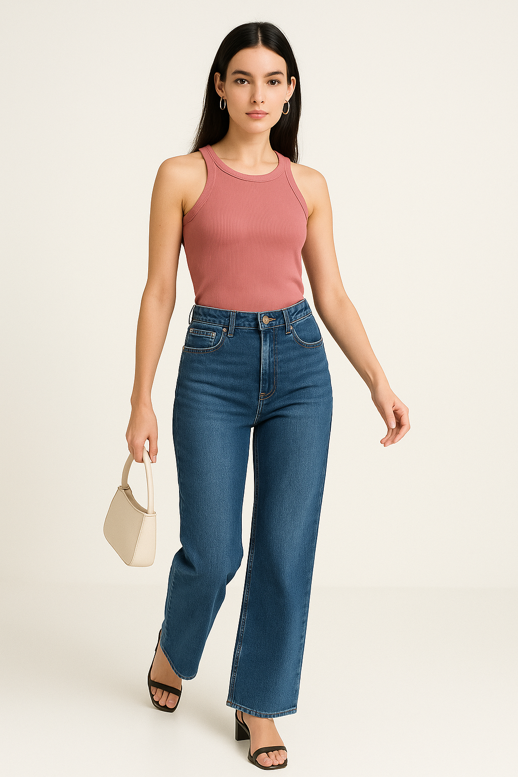 Jeans Para Mujer Rectos De Tiro Alto V51103 Stone – BOBOIS