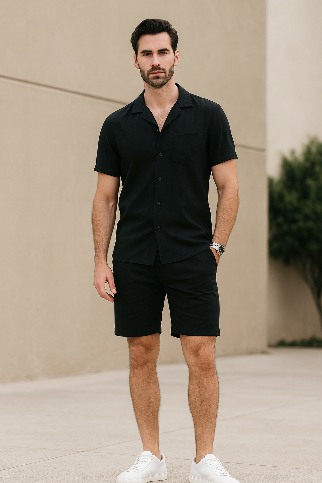 Bermudas Para Hombre Algodon GBCOTST Negro