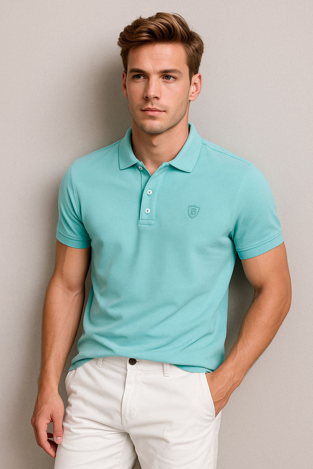 Playeras Polo Para Hombre Manga Corta Basica Bordado APOLOB Aqua