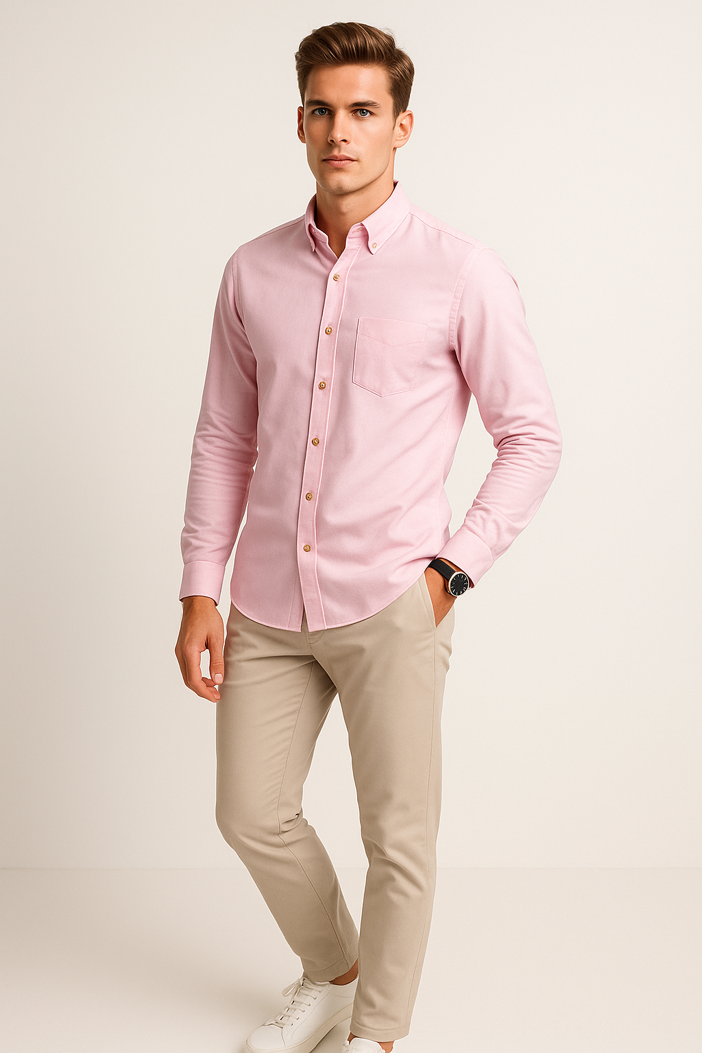 Camisas Para Hombre Manga Larga Essential B51101 Rosa