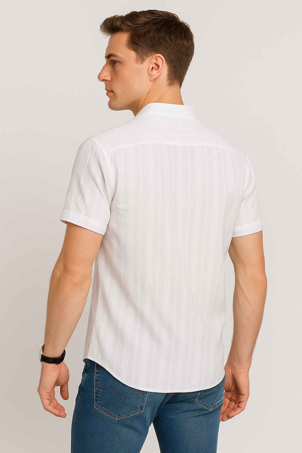 Camisas Para Hombre Jacquard Dobie B51354 Blanco