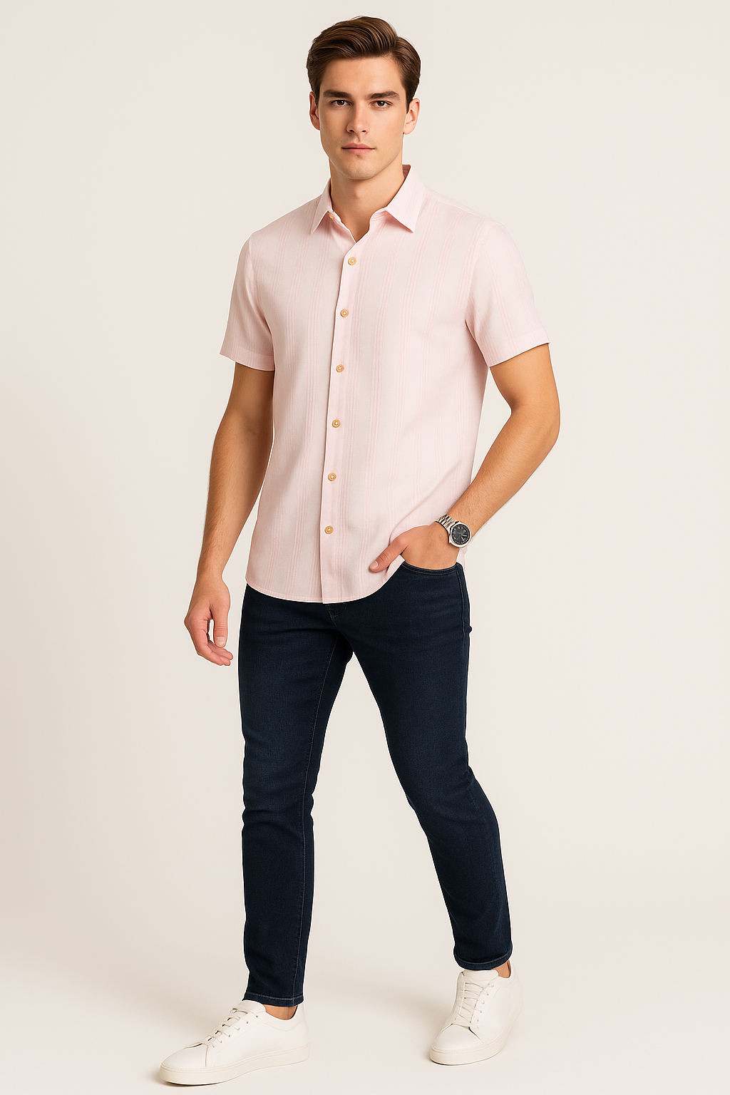 Camisas Para Hombre Jacquard Dobie B51354 Rosa Palo