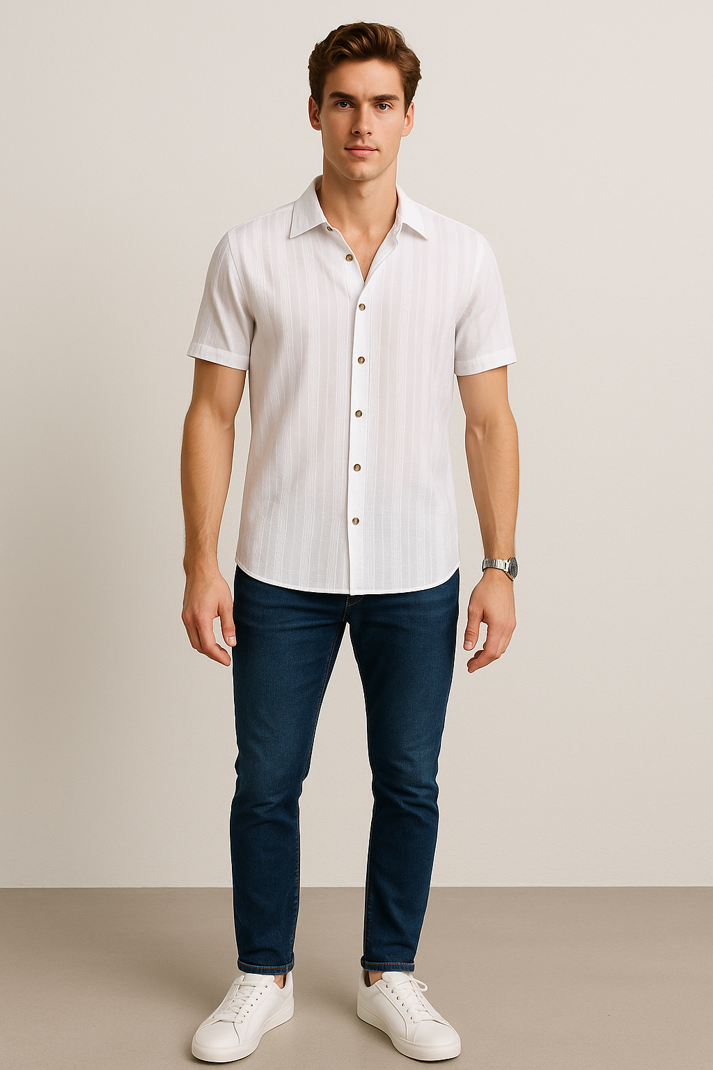 Camisas Para Hombre Jacquard Dobie B51354 Blanco