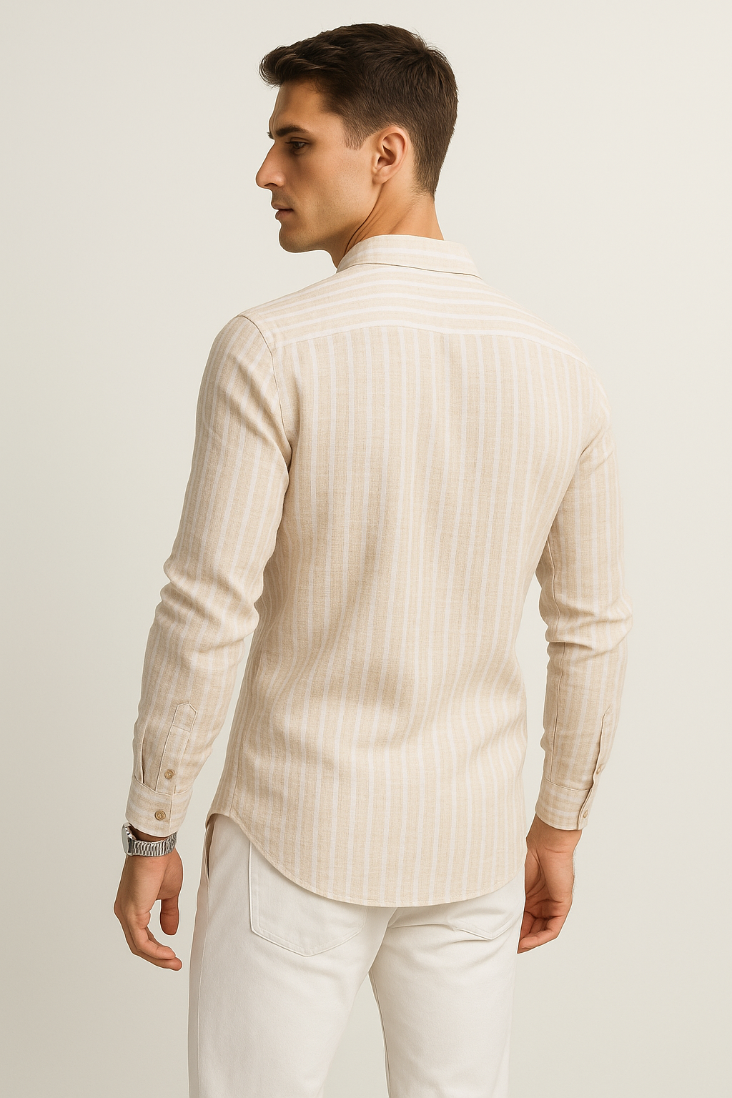 Camisas Para Hombre Tipo Lino Rayas B51323 Kaki