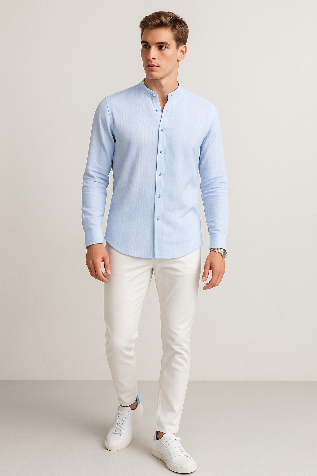 Camisas Para Hombre Cuello Mao Dobby B51322 Cielo