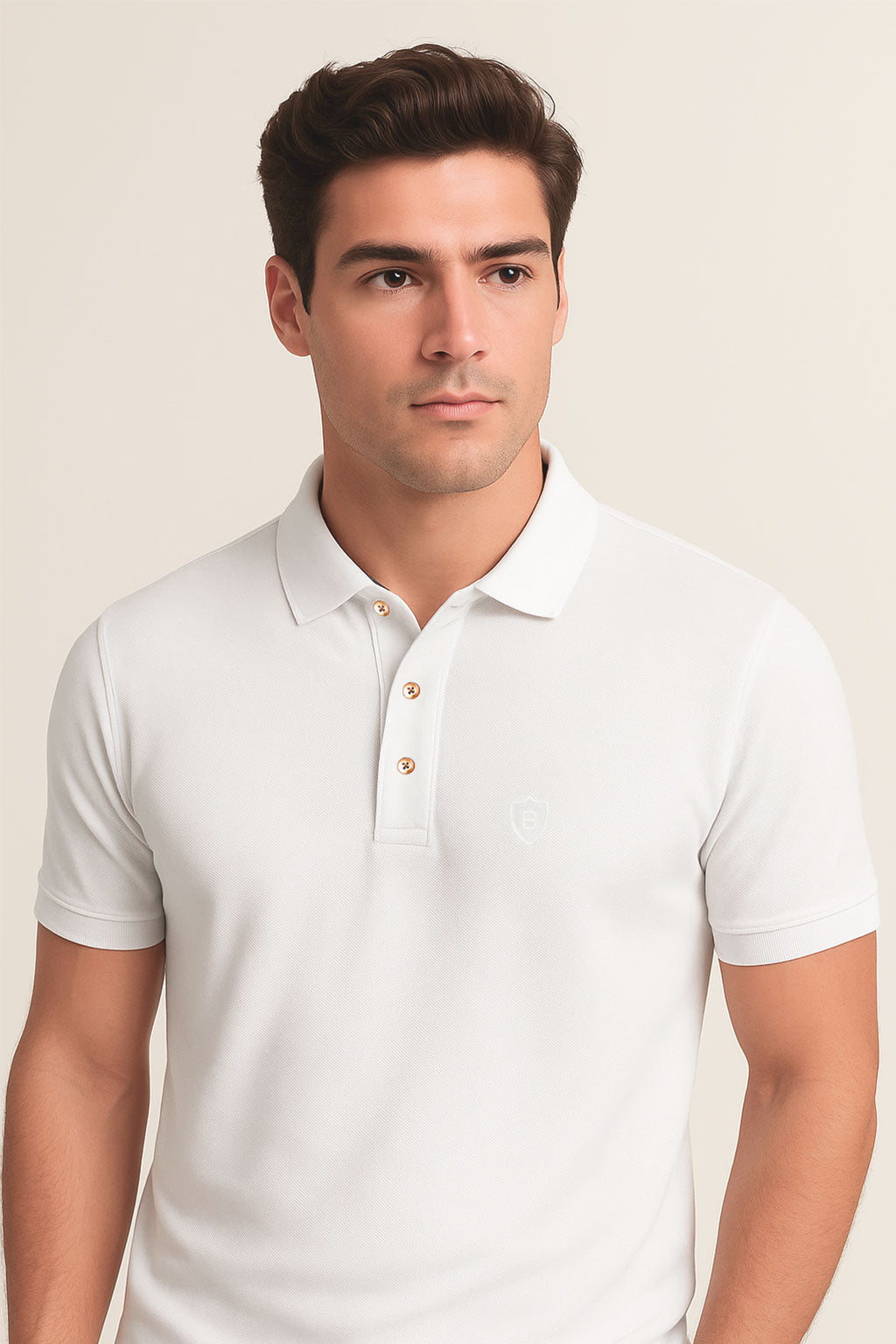 Playeras Polo Para Hombre Manga Corta Basica Bordado APOLOB Blanco