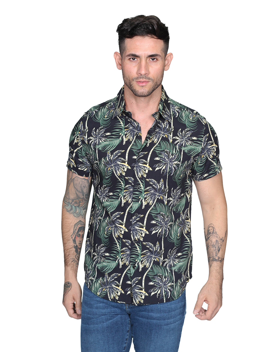 CAMISAS HOMBRE CASUALES MODA MANGA CORTA ESTAMPADA VISCOSA 1 B15354 – BOBOIS