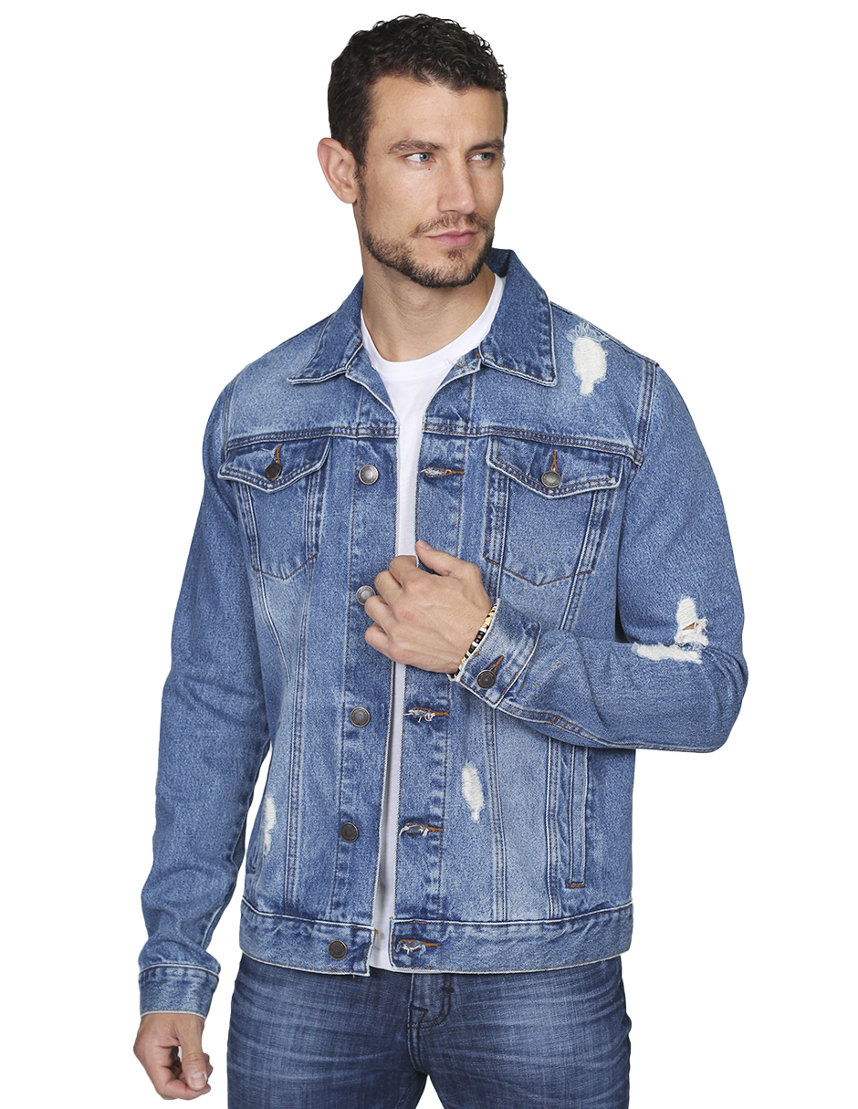 Cazadora Denim Chamarras Slim Fit Hombre Outfit Chamarra Azul