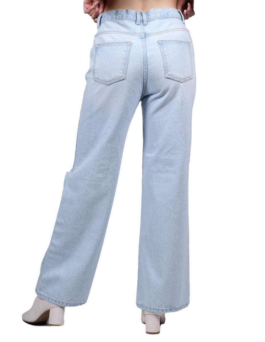 Jeans Para Mujer Bobois Moda Recto Roto Pantalones de Mezclilla