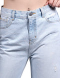 Jeans Para Mujer Bobois Moda Casuales Wide Leg Rotos Tiro Alto Pierna Ancha Bleach V23108