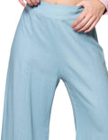 Pantalones Para Mujer Bobois Moda CasualesTipo Lino Pierna Ancha Liso Cómodo W31115 Azul