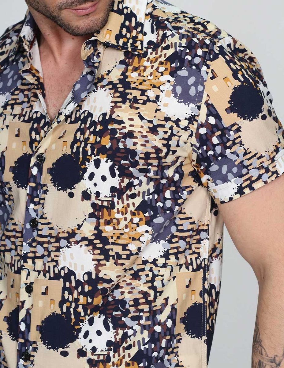 CAMISAS HOMBRE CASUALES MANGA CORTA ESTAMPADA ALGODÓN Y VISCOSA 11 B15 –  BOBOIS