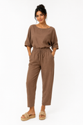 Pantalones Para Mujer Liso Tipo Lino Con Jareta W61116 Cocoa