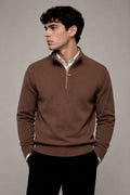 Suéteres Para Hombre Cuello Alto y Cremallera De Punto Fino E65302 Chocolate