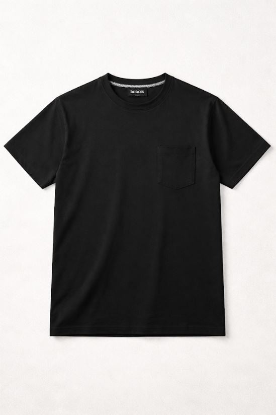 Playera para Hombre Cuello Redondo Algodón con Bolsa Stretch A61401 Negro