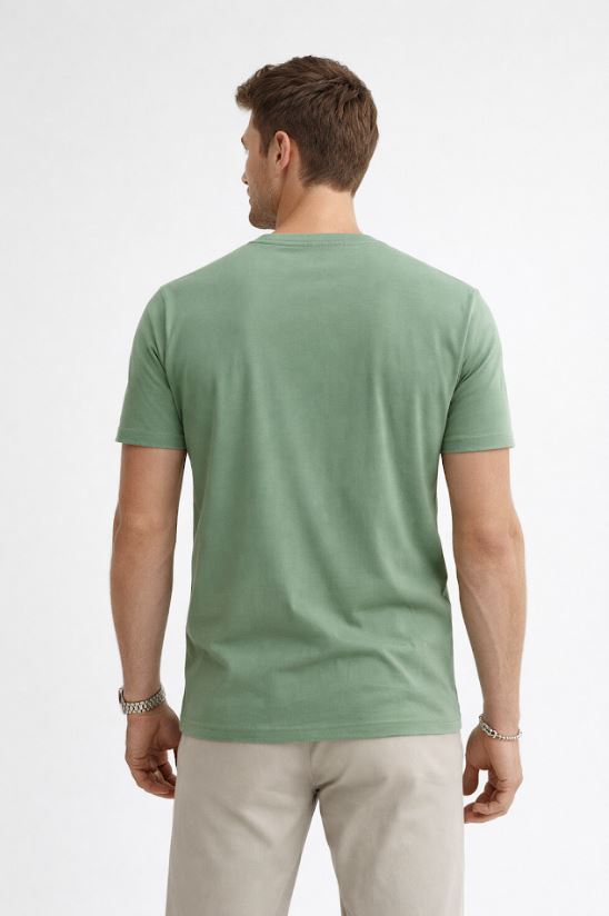 Playera para Hombre Cuello Redondo Algodón con Bolsa Stretch A61401 Verde