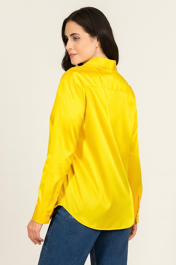Blusas Para Mujer Camisera Satinada N51103 Amarillo
