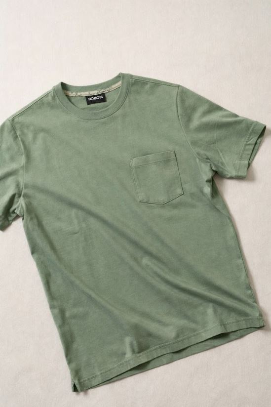 Playera para Hombre Cuello Redondo Algodón con Bolsa Stretch A61401 Verde