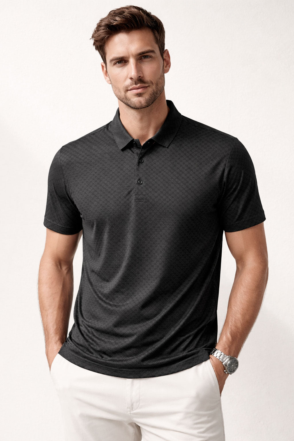 Playera Polo para Hombre Jacquard Antiarrugas Super Stretch A61412 Negro