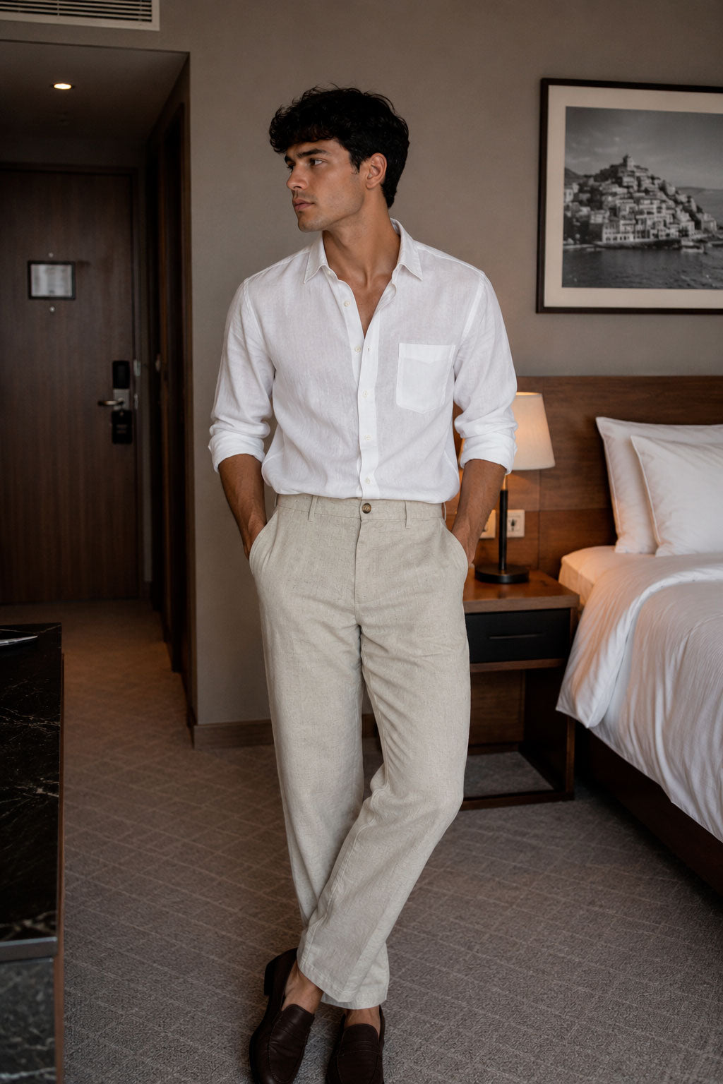 Pantalones Para Hombre Lino Ligero Para Verano G61403 Beige