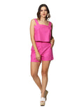 Shorts Para Mujer Bobois Moda Casuales Liso Tipo Lino De Tiro Alto Y41106 Rosa