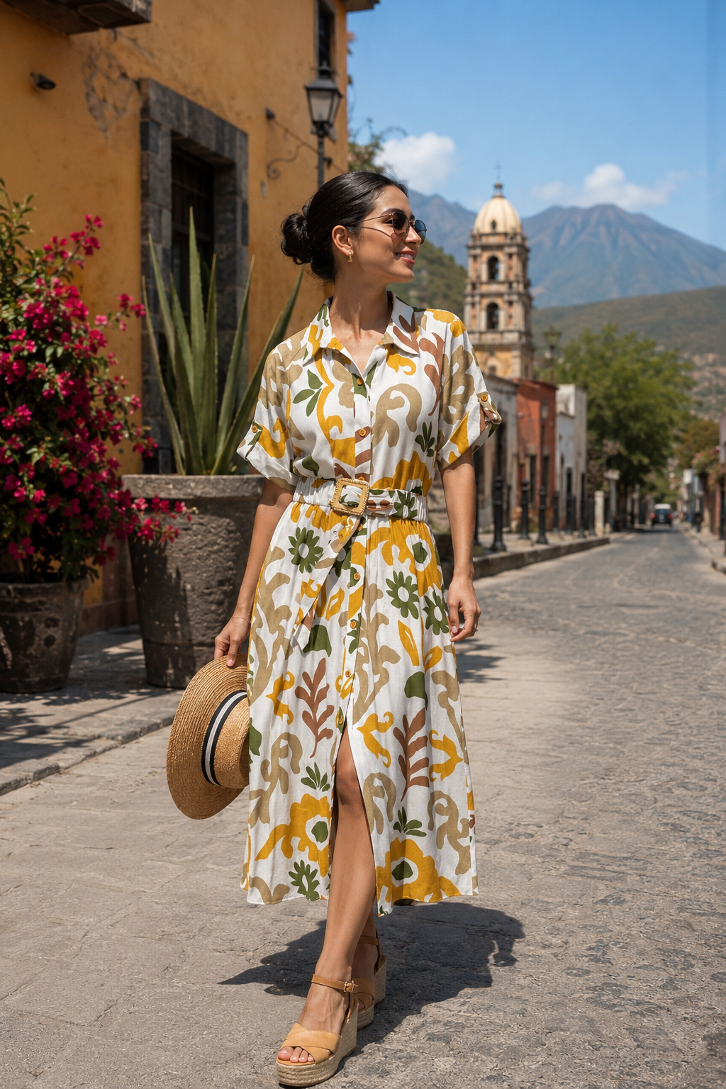 Vestidos Para Mujer Camisero Estampado Con Hebilla S61123 Unico