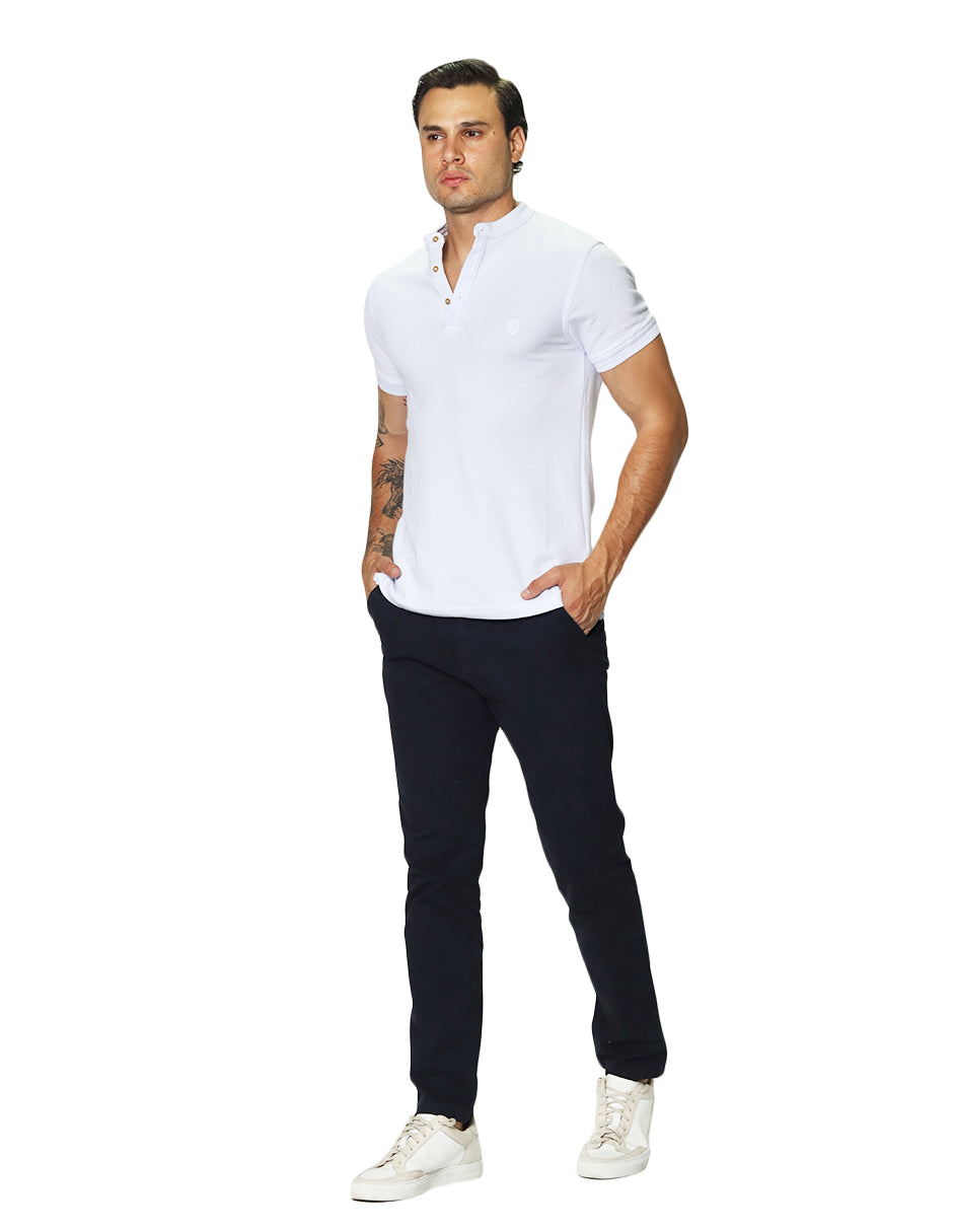 Playeras Polo Para Hombre De Manga Corta Lisa Basica Con Logo Bordado Cuello Mao Slim Fit APCMAB Blanco