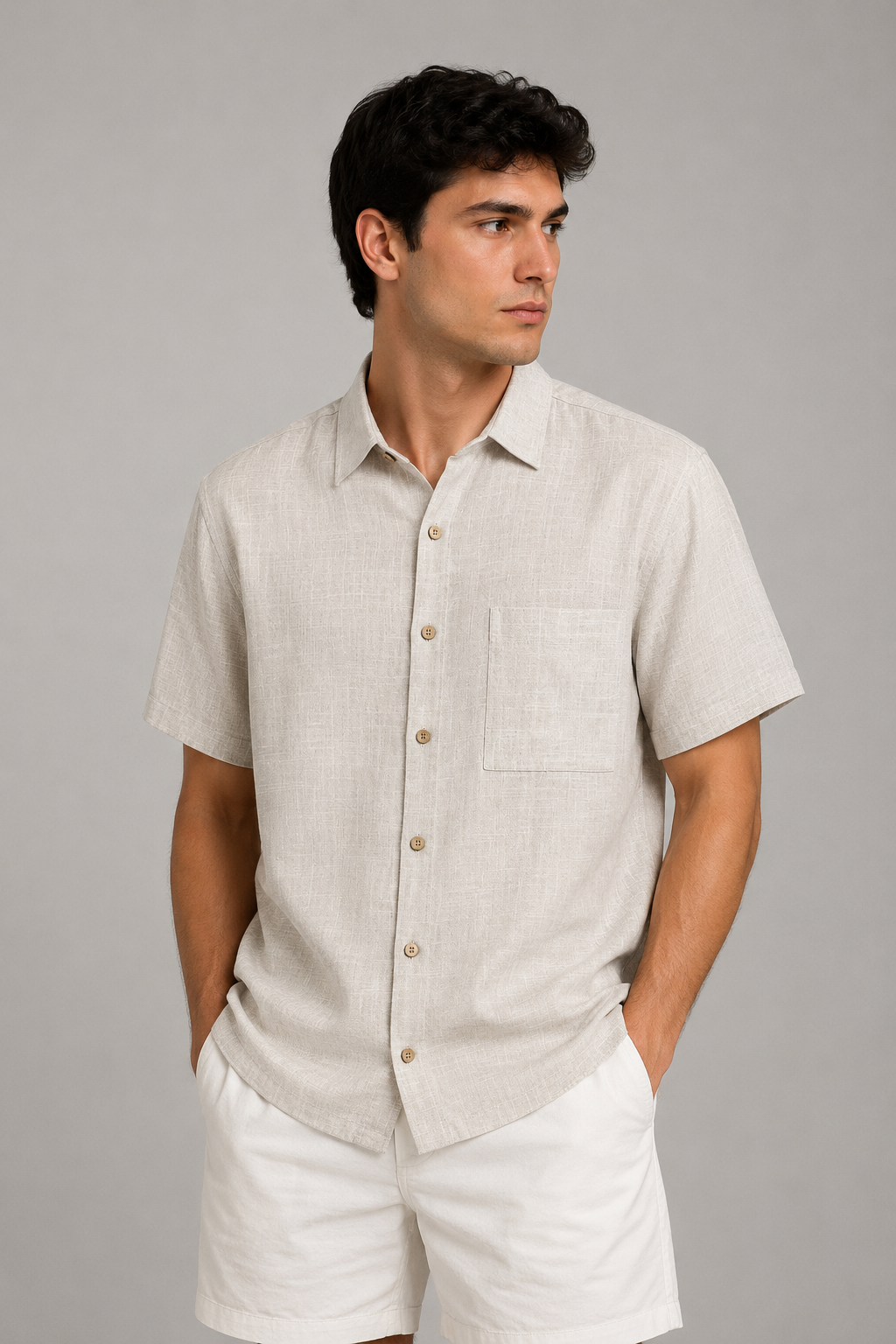 Camisas Para Hombre Manga Corta Albatros Tipo Lino Semi Recta B61561 Arena