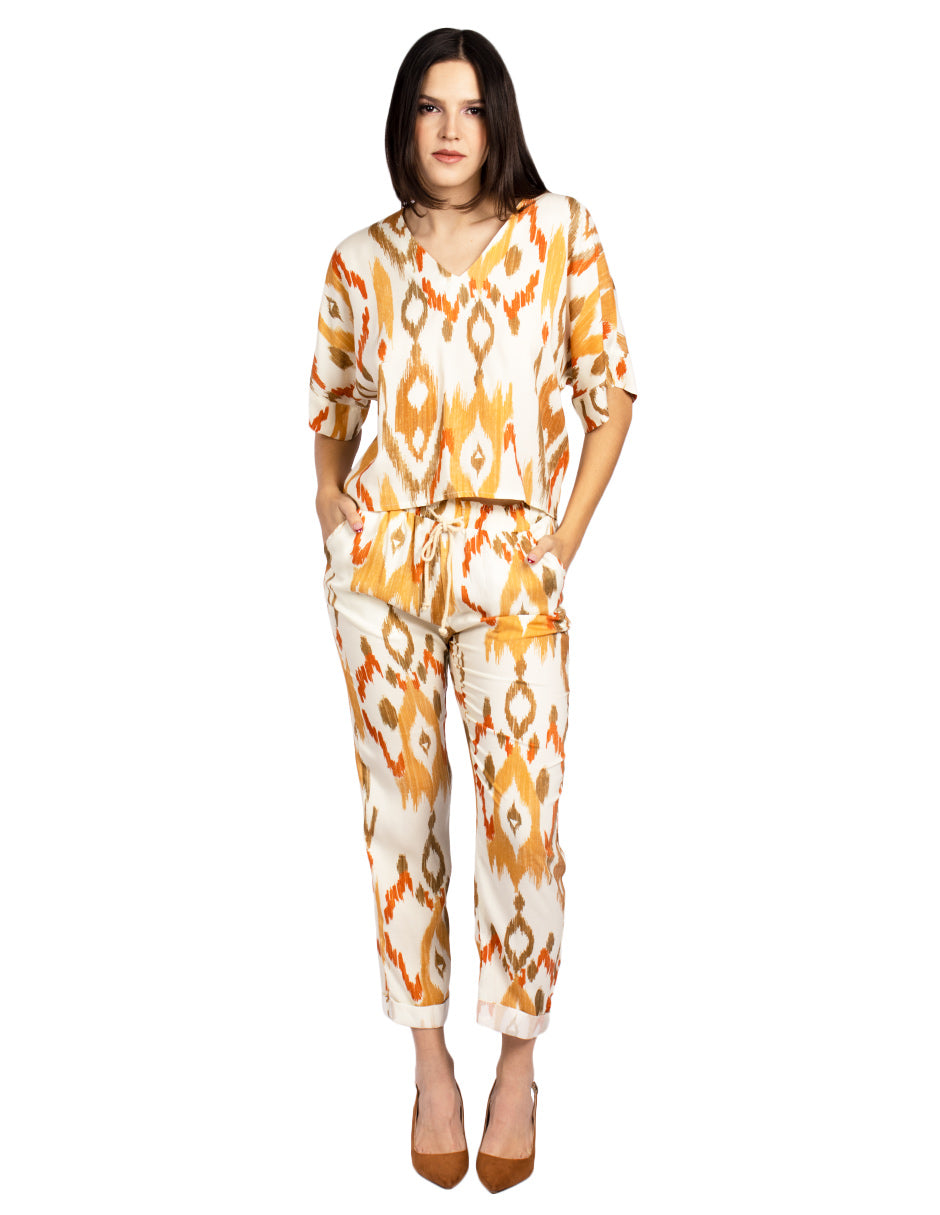 Pantalones Para Mujer Roll Up Estampado W51109 Hueso