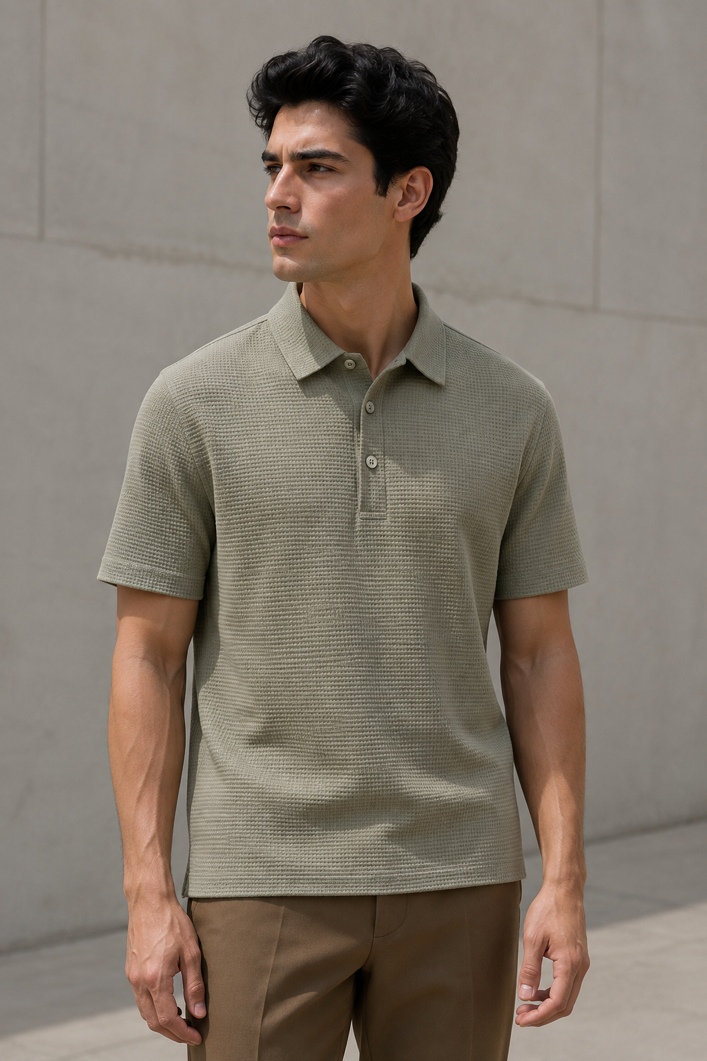 Playeras Polo Para Hombre Premium Con Textura A55405 Kaki