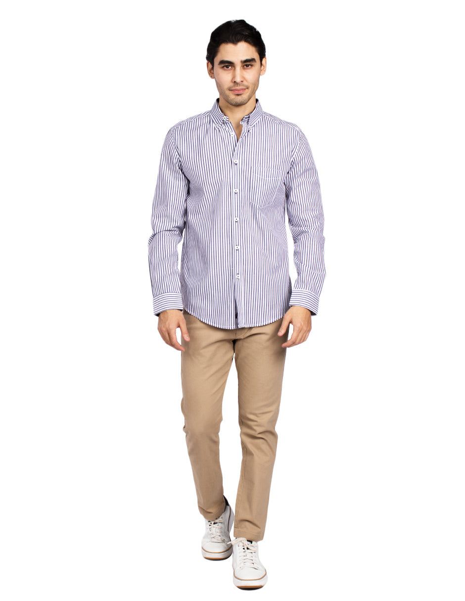 Camisas Para Hombre Manga Larga Rayas B45211 Marino