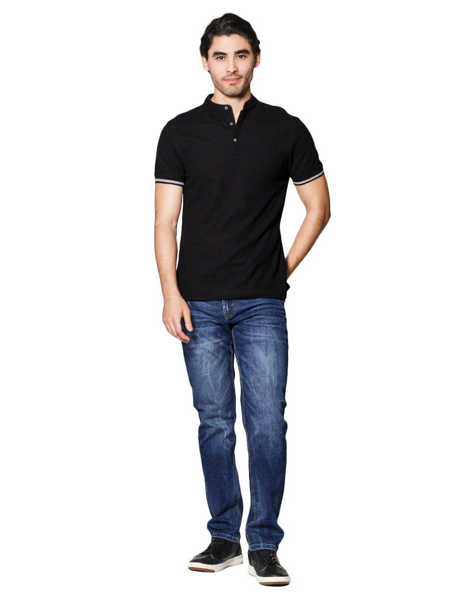 Playeras Polo Para Hombre Cuello Mao A45401 Negro