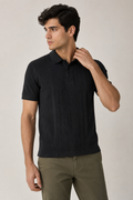 Playeras Polo Para Hombre De Tejido Texturizado Acanalado Con Manga Corta A65406 Negro