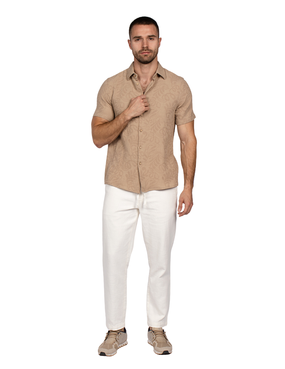 Camisas Para Hombre Tipo Lino Jacquard B51374 Kaki
