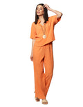 Blusas Para Mujer Oversize LIsa De Manga Corta Cuello Mao Corrugada N41164 Naranja