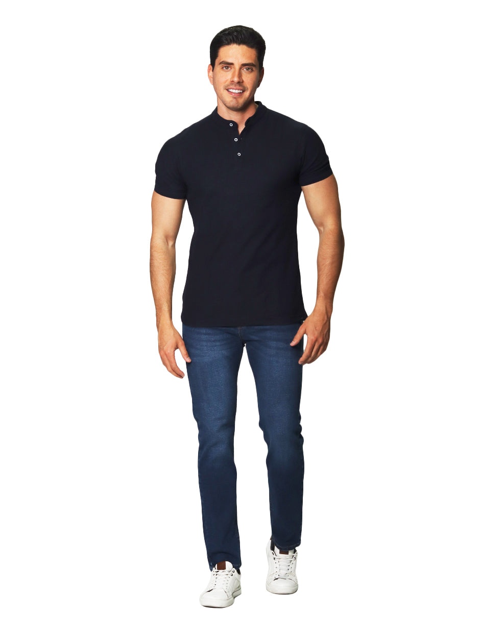 Playeras Polo Para Hombre Lisa De Manga Corta Cuello Mao APCMAO Marino