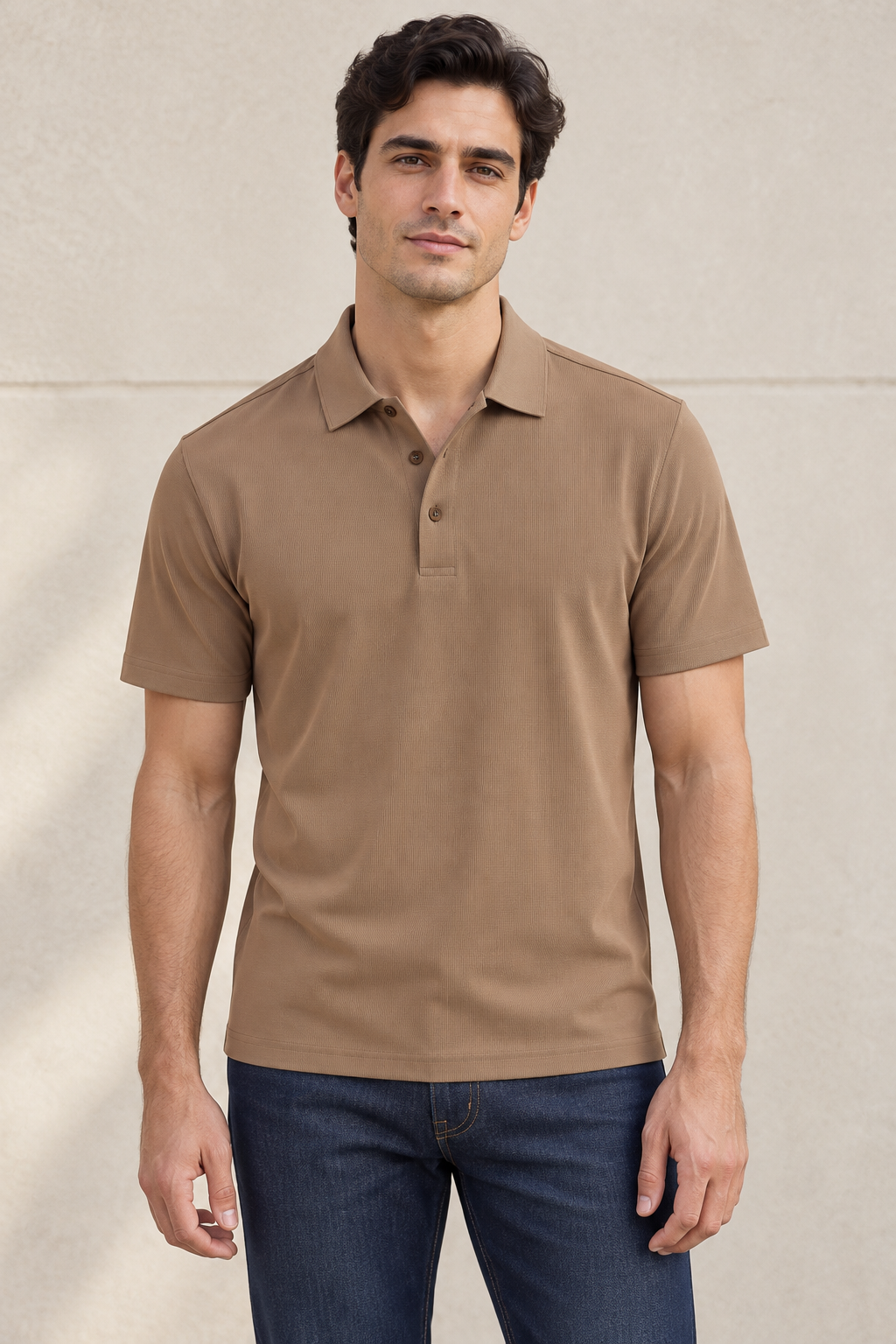 Playera Polo para Hombre Piqué Super Stretch Transpirable A61411 Camel
