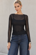 Blusas Para Mujer De Mesh Transparente Manga Larga N63117 Negro